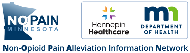 NO PAIN MN, MDH and Hennepin Healthcare Logos